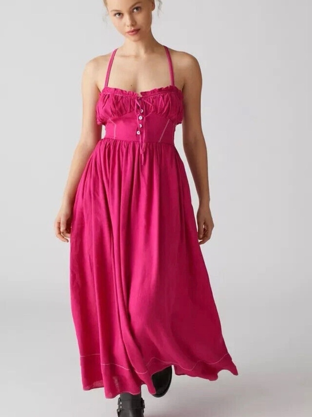 Urban Outfitters Cora Linen Open Back Midi Dress S Women Casual Maxi